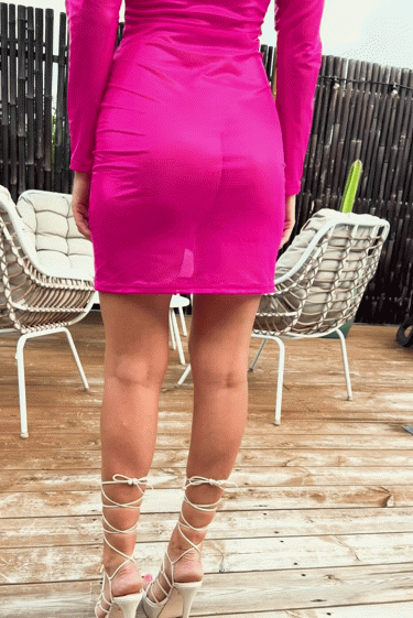 Madeline Ultrasheen Foiled Mesh Dress - Berry-Fuchsia - 02